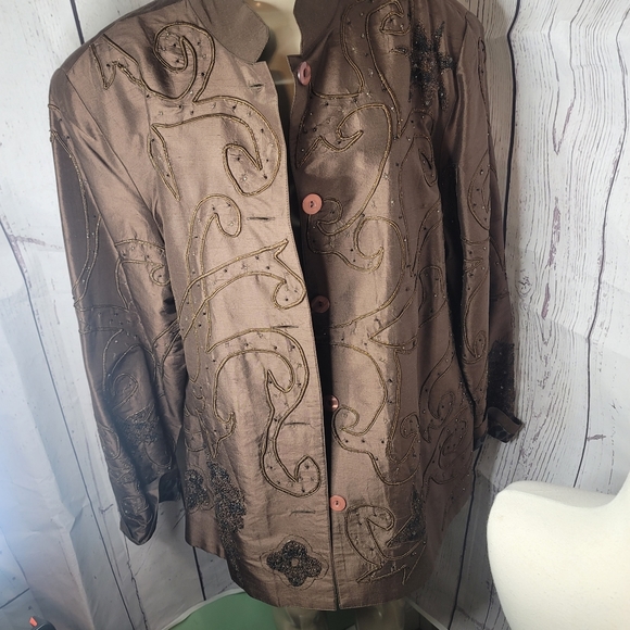 Vintage Anage Brown Silk/Sequin Jacket - Picture 5 of 11